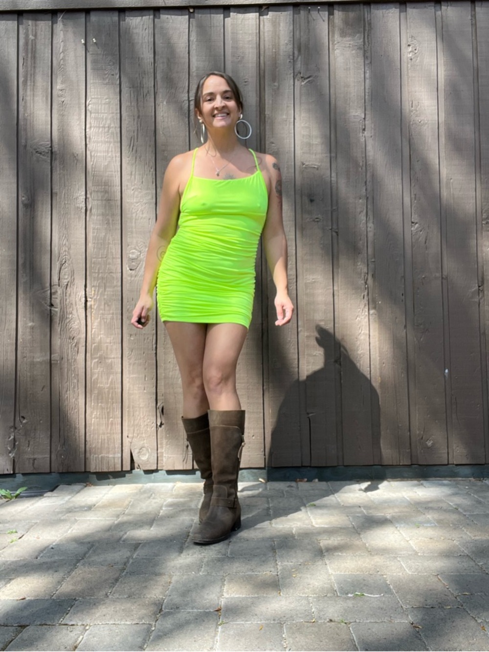 Lucy In the Sky Neon Yellow Bodycon Mini Dress Festival Burning Man - M/L